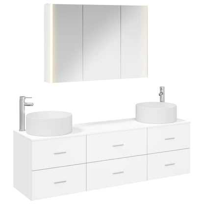 vidaXL Bathroom Furniture Set 4 pcs White Engineered Wood and Glass 2