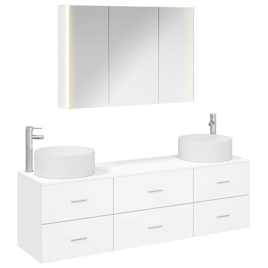 vidaXL Bathroom Furniture Set 4 pcs White Engineered Wood and Glass 2