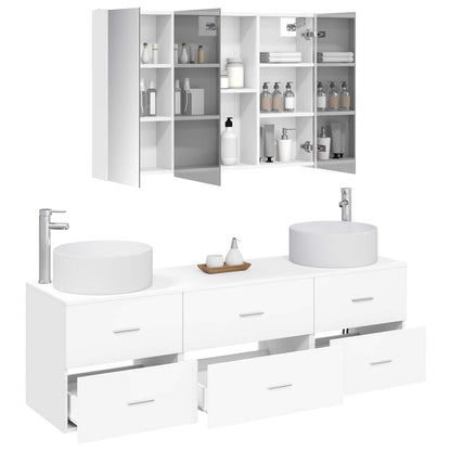 vidaXL Bathroom Furniture Set 4 pcs White Engineered Wood and Glass 3