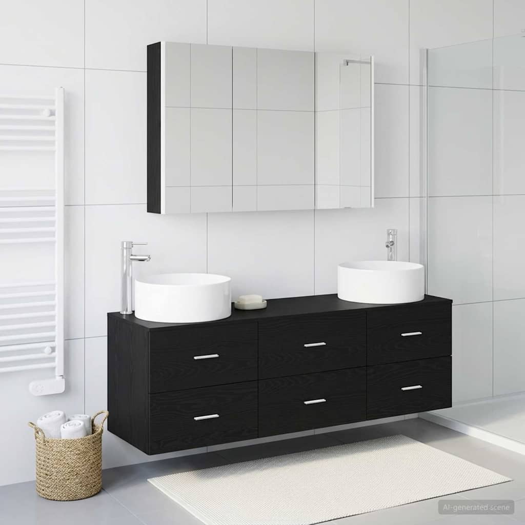 vidaXL Bathroom Furniture Set 4 pcs Black Oak 4