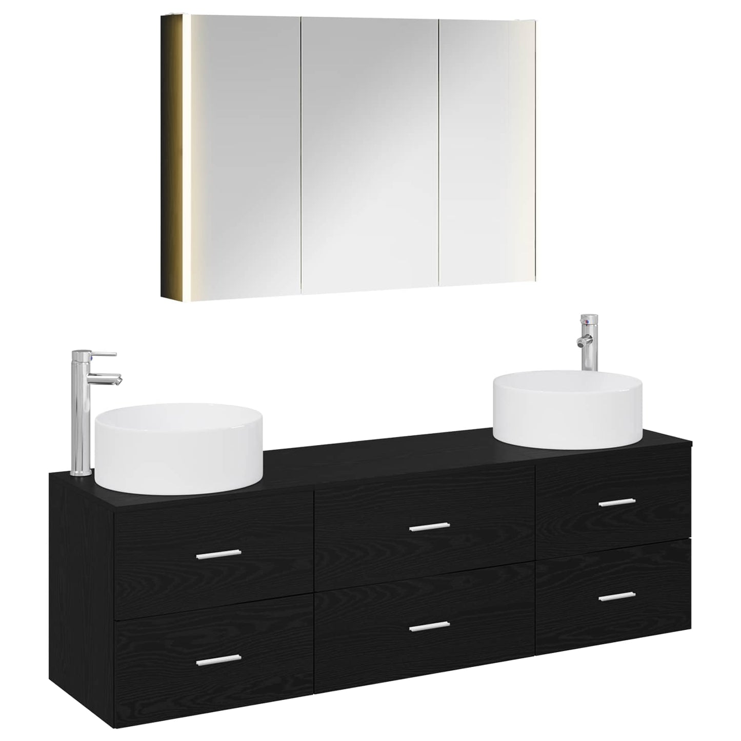vidaXL Bathroom Furniture Set 4 pcs Black Oak 2