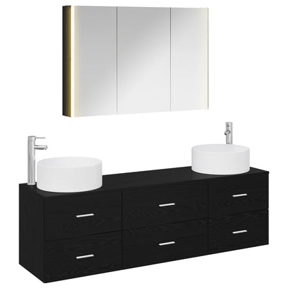 vidaXL Bathroom Furniture Set 4 pcs Black Oak 2