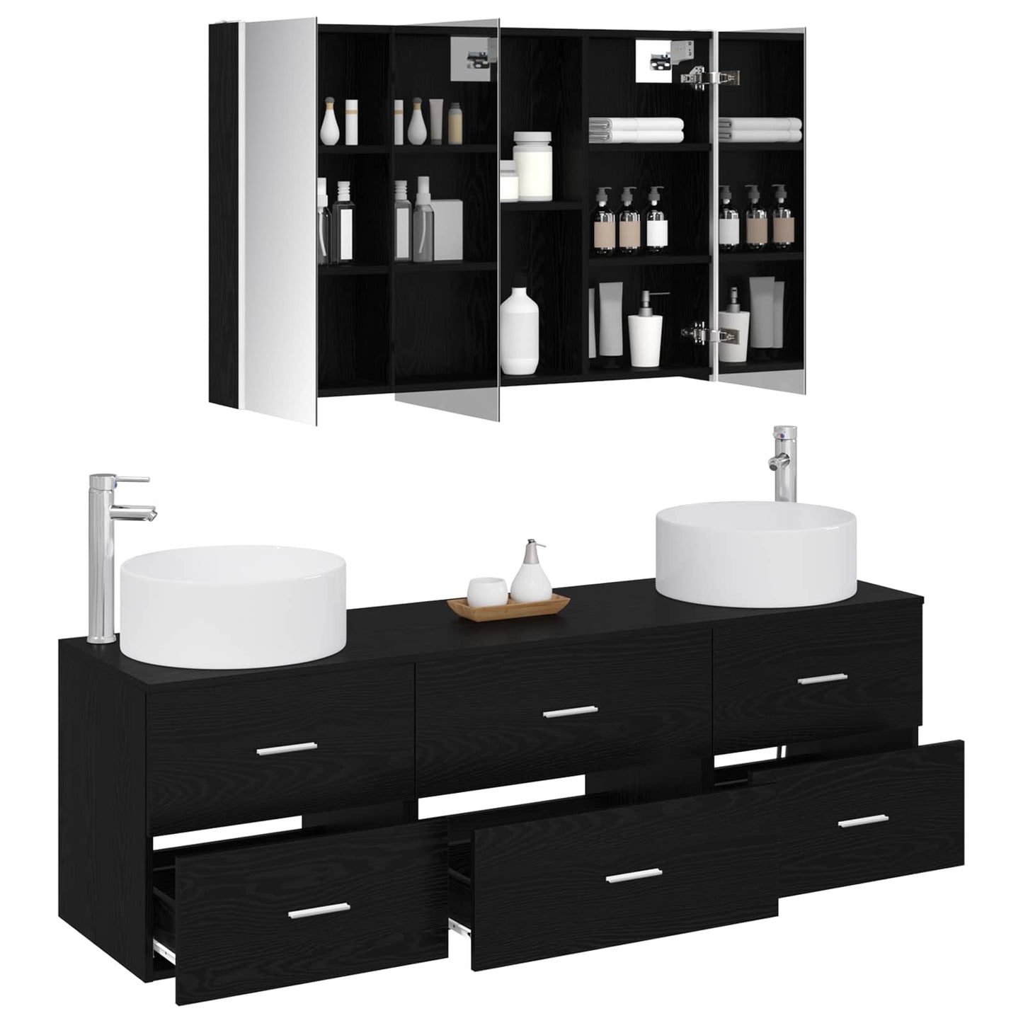 vidaXL Bathroom Furniture Set 4 pcs Black Oak 3