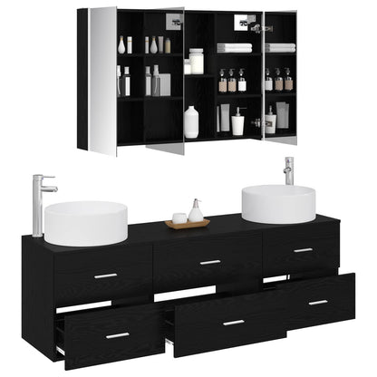 vidaXL Bathroom Furniture Set 4 pcs Black Oak 3