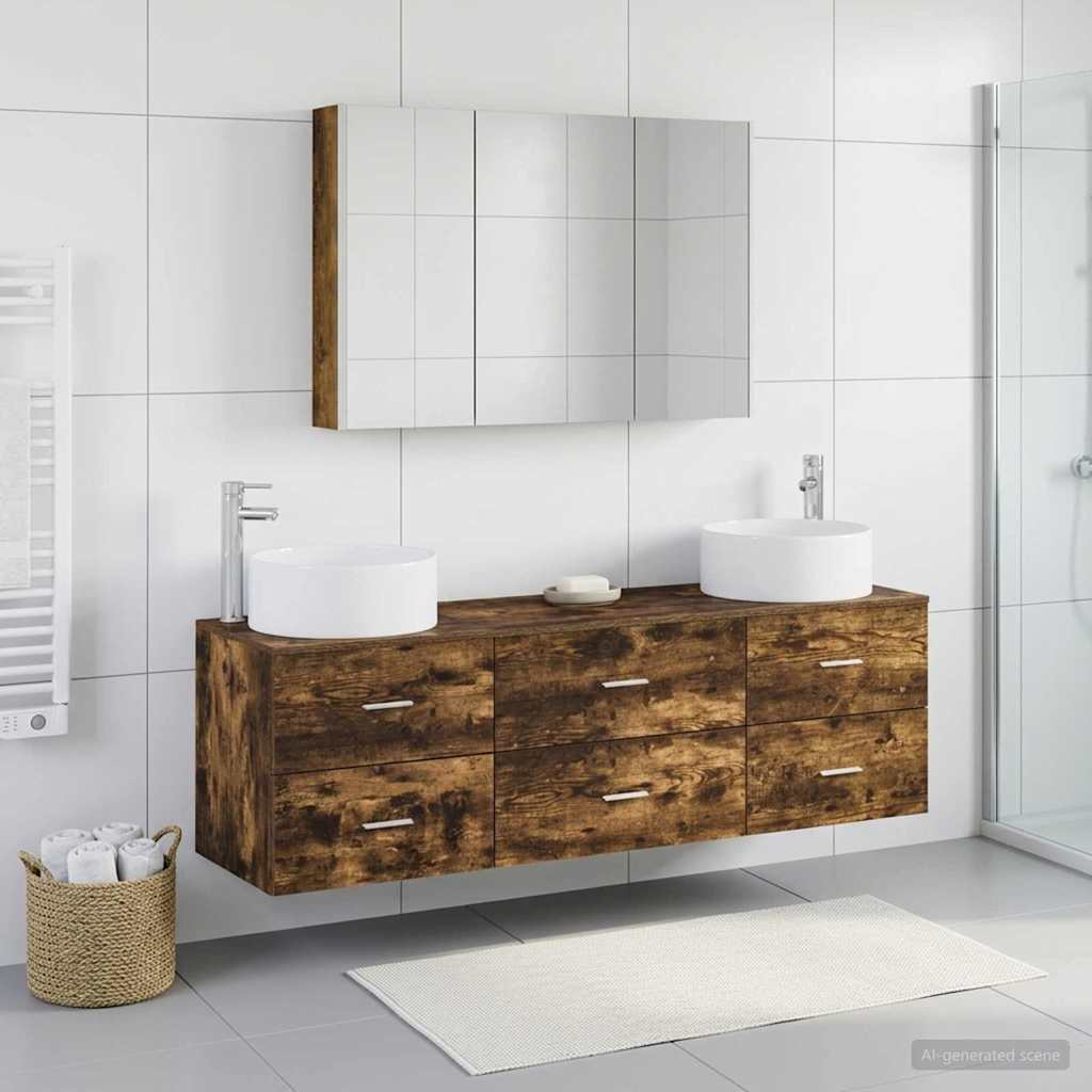 vidaXL Bathroom Furniture Set 4 pcs Smoked Oak 1