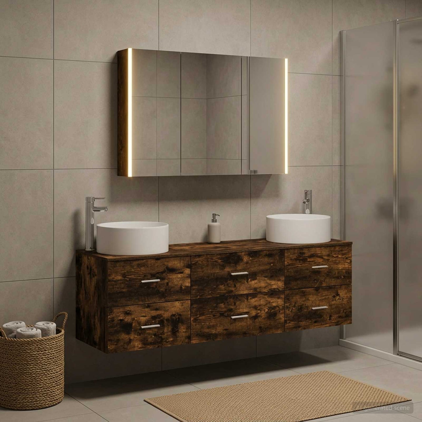 vidaXL Bathroom Furniture Set 4 pcs Smoked Oak 4