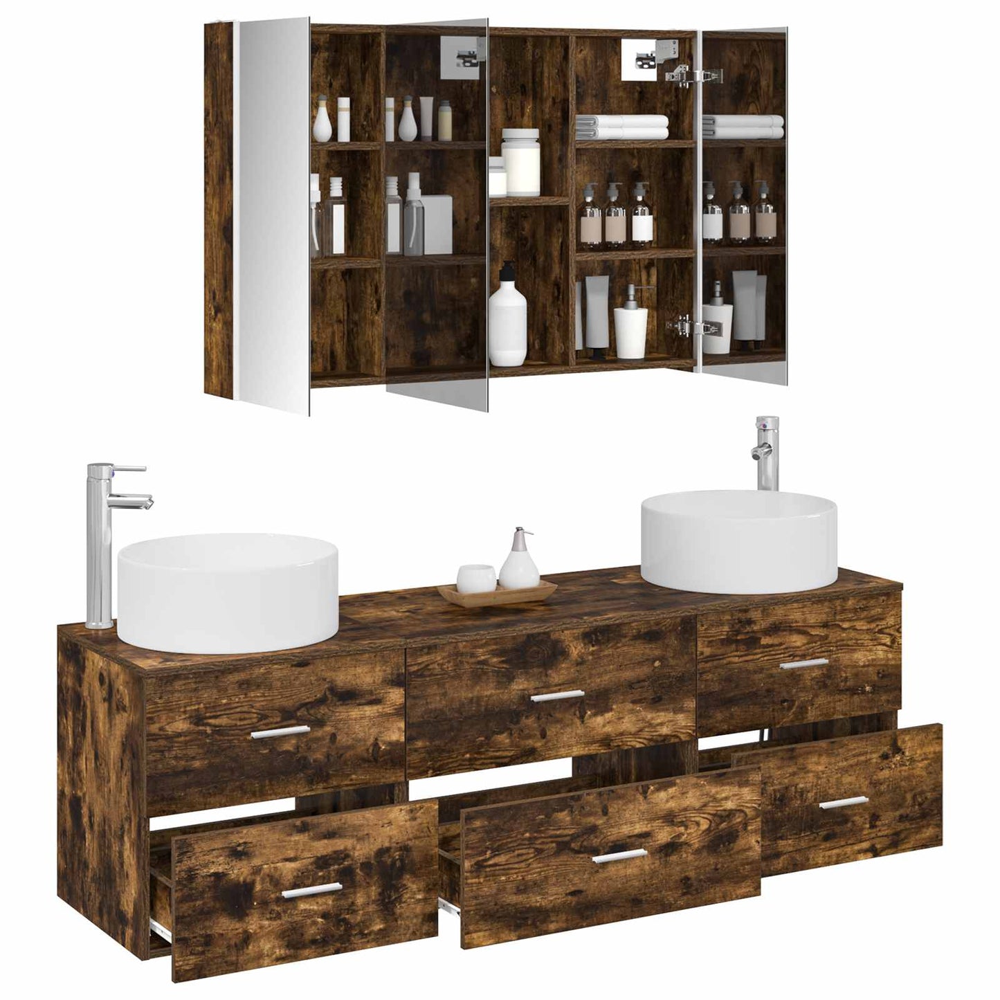 vidaXL Bathroom Furniture Set 4 pcs Smoked Oak 3