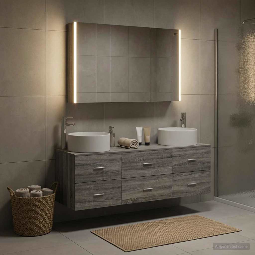 vidaXL Bathroom Furniture Set 4 pcs Grey Sonoma 1