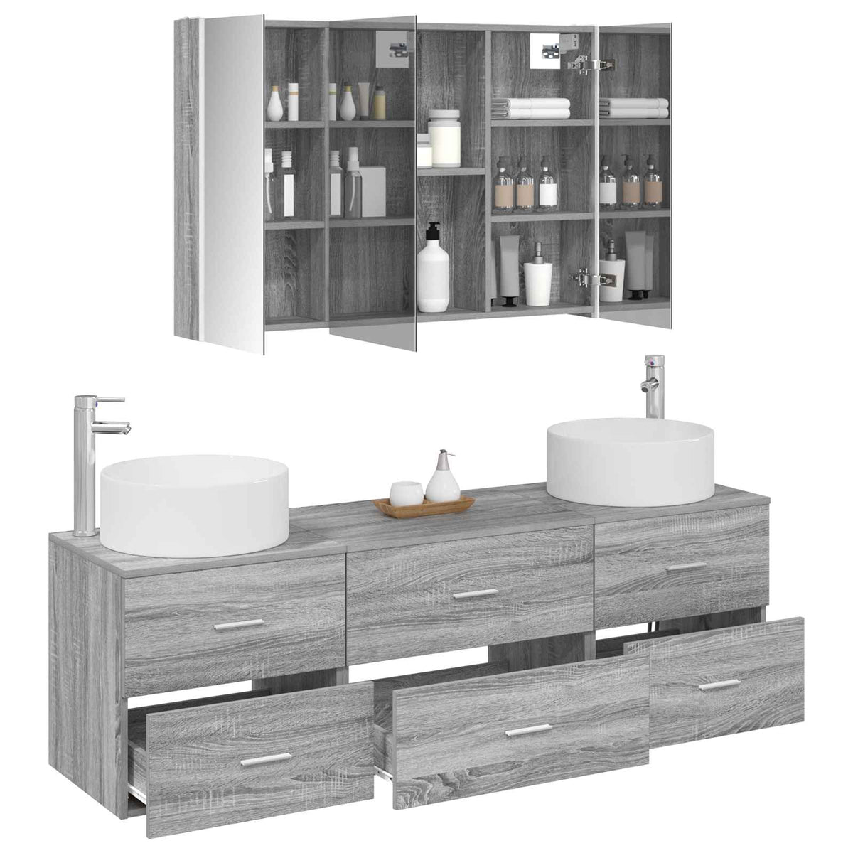 vidaXL Bathroom Furniture Set 4 pcs Grey Sonoma 3