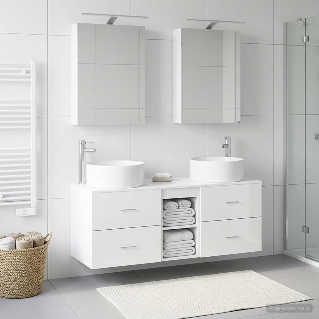 vidaXL Bathroom Furniture Set 5 pcs White Engineered Wood and Glass 1
