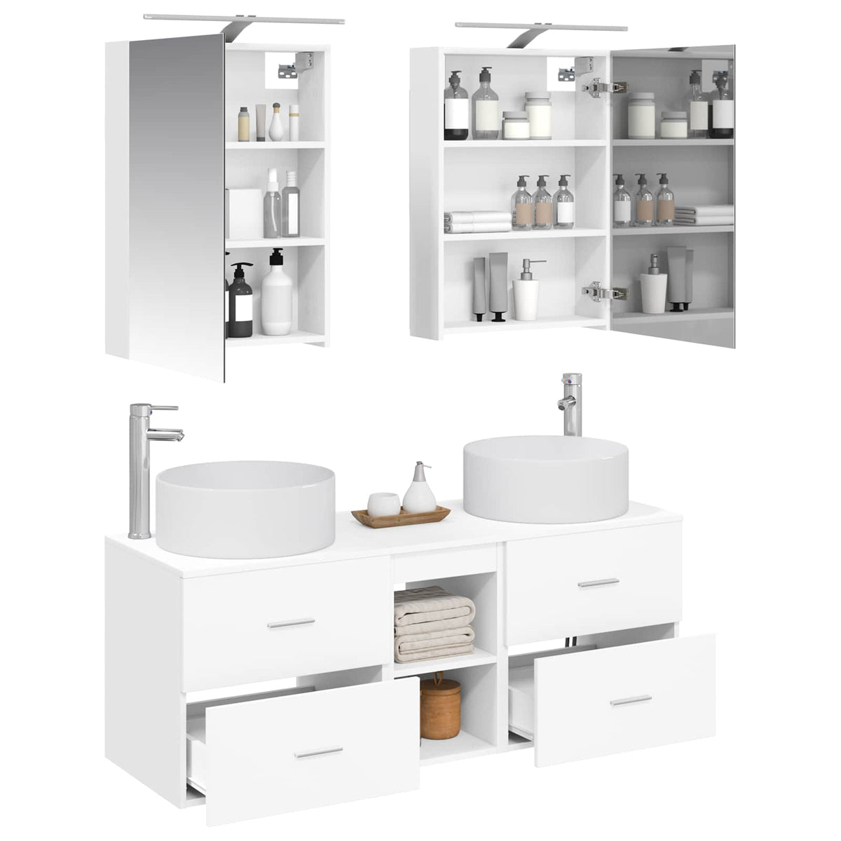 vidaXL Bathroom Furniture Set 5 pcs White Engineered Wood and Glass 3