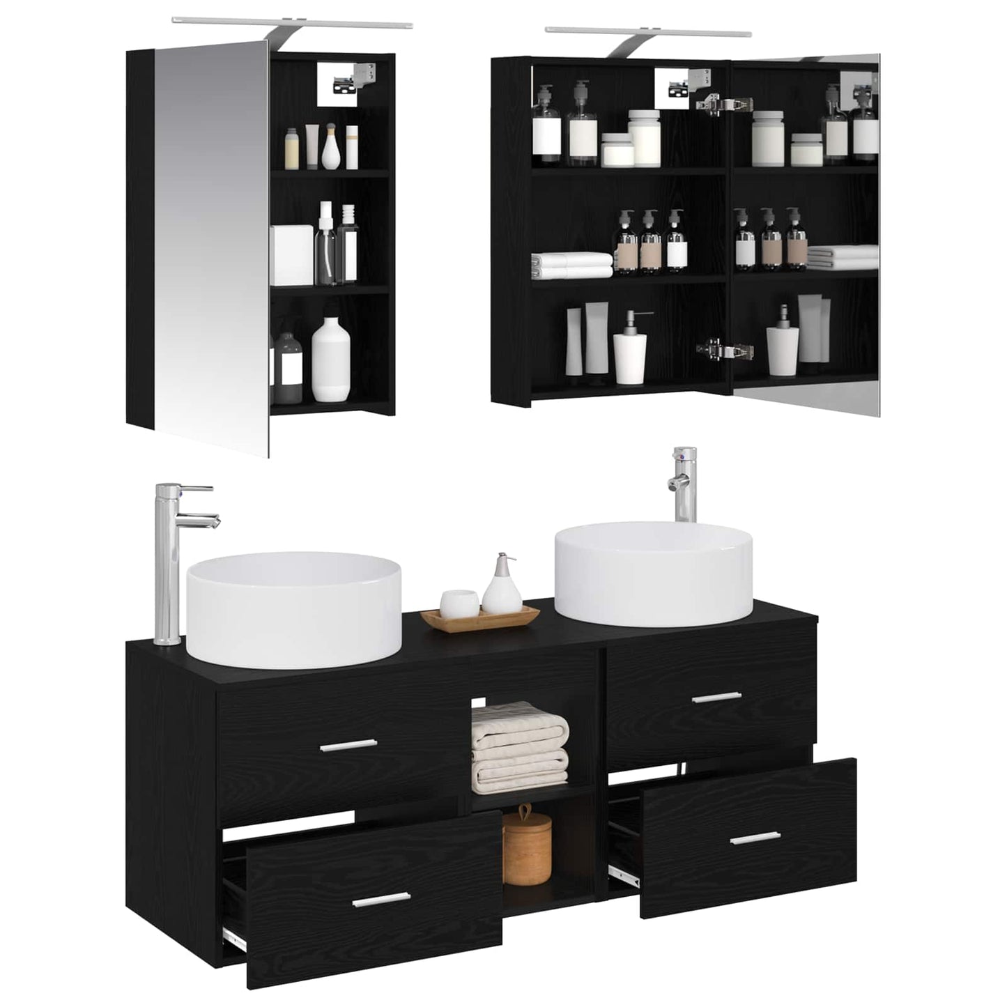 vidaXL Bathroom Furniture Set 5 pcs Black Oak 3