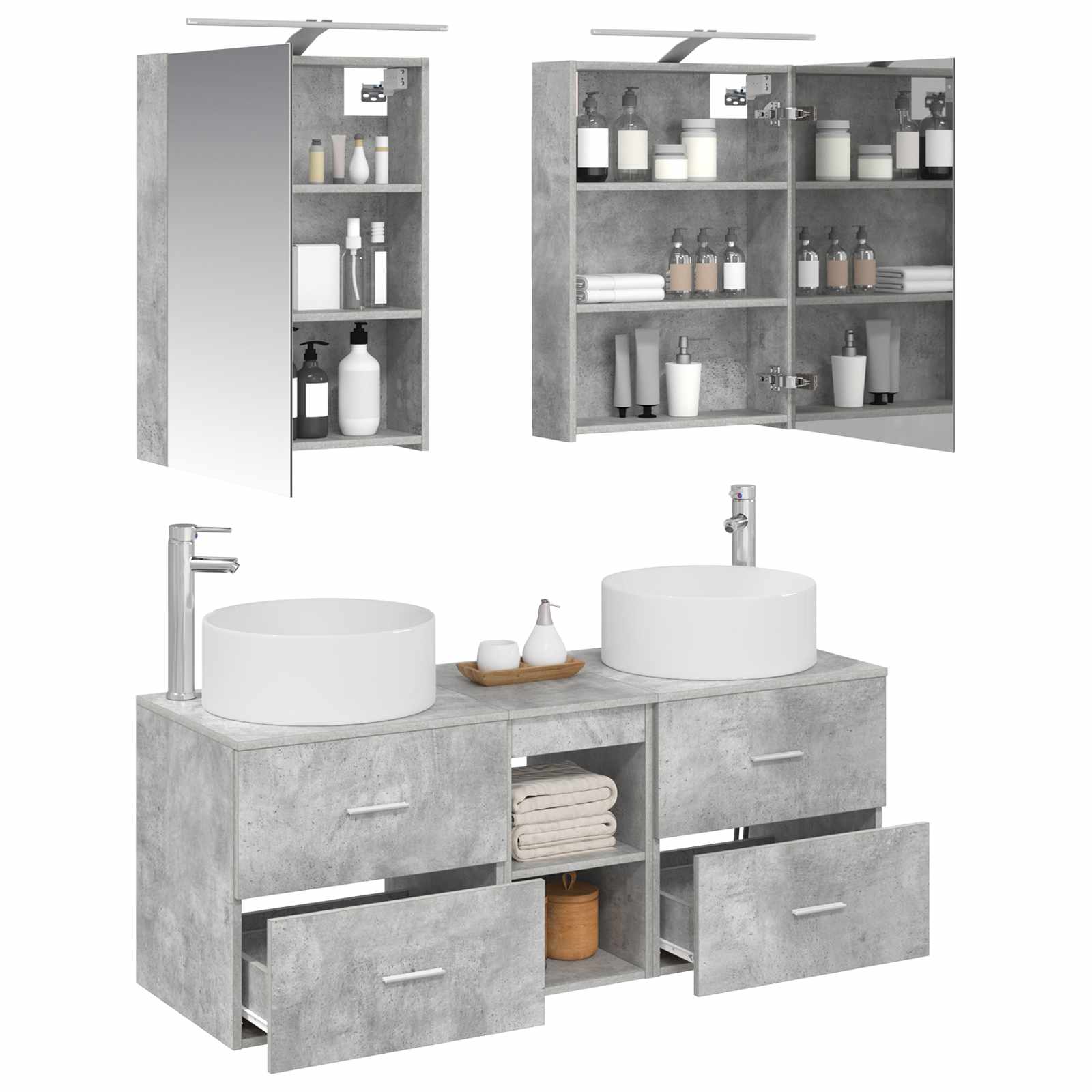 vidaXL Bathroom Furniture Set 5 pcs Concrete Grey 3