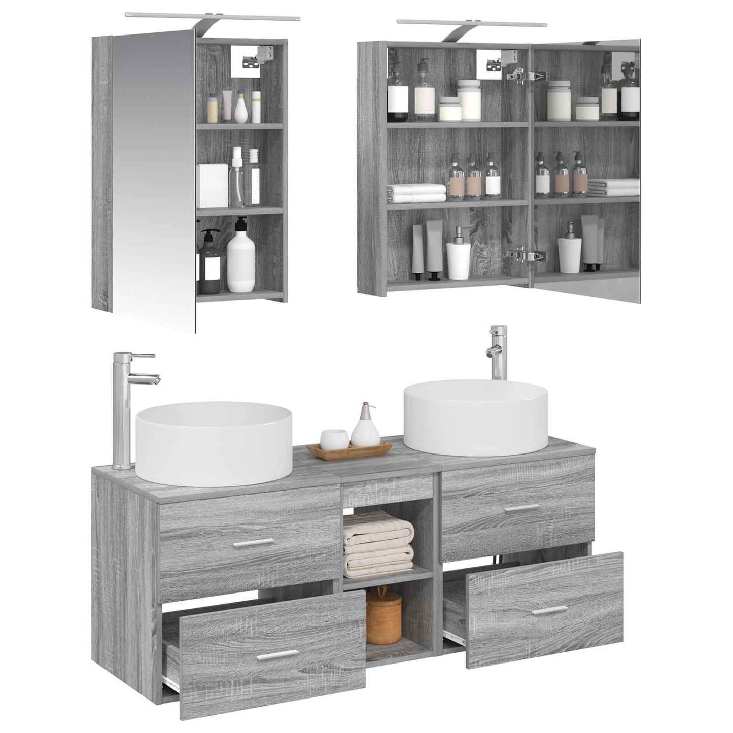 vidaXL Bathroom Furniture Set 5 pcs Grey Sonoma 3