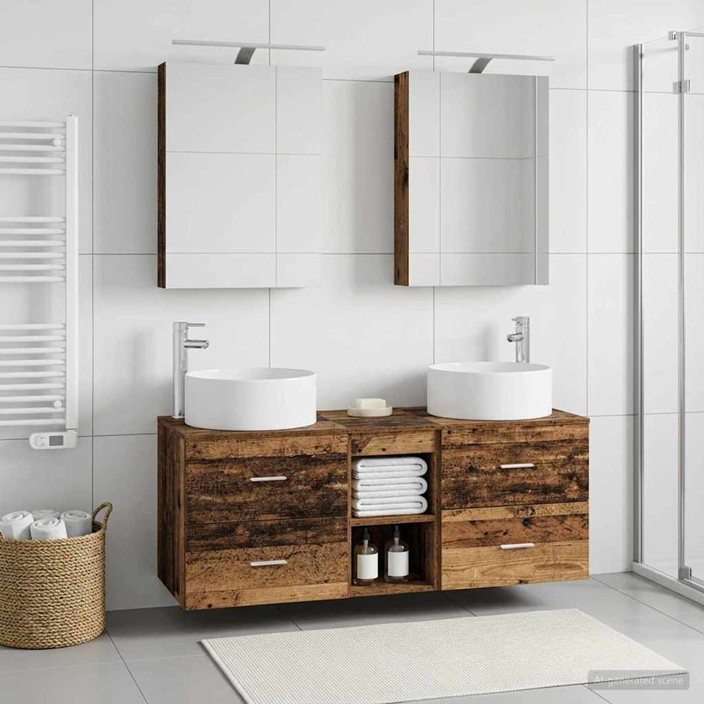 vidaXL Bathroom Furniture Set 5 pcs Old Wood Engineered Wood and Glass