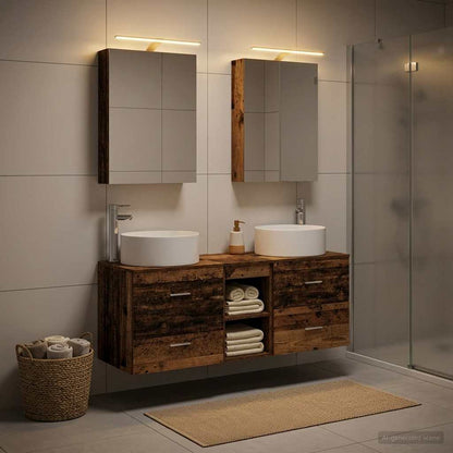 vidaXL Bathroom Furniture Set 5 pcs Old Wood Engineered Wood and Glass 4