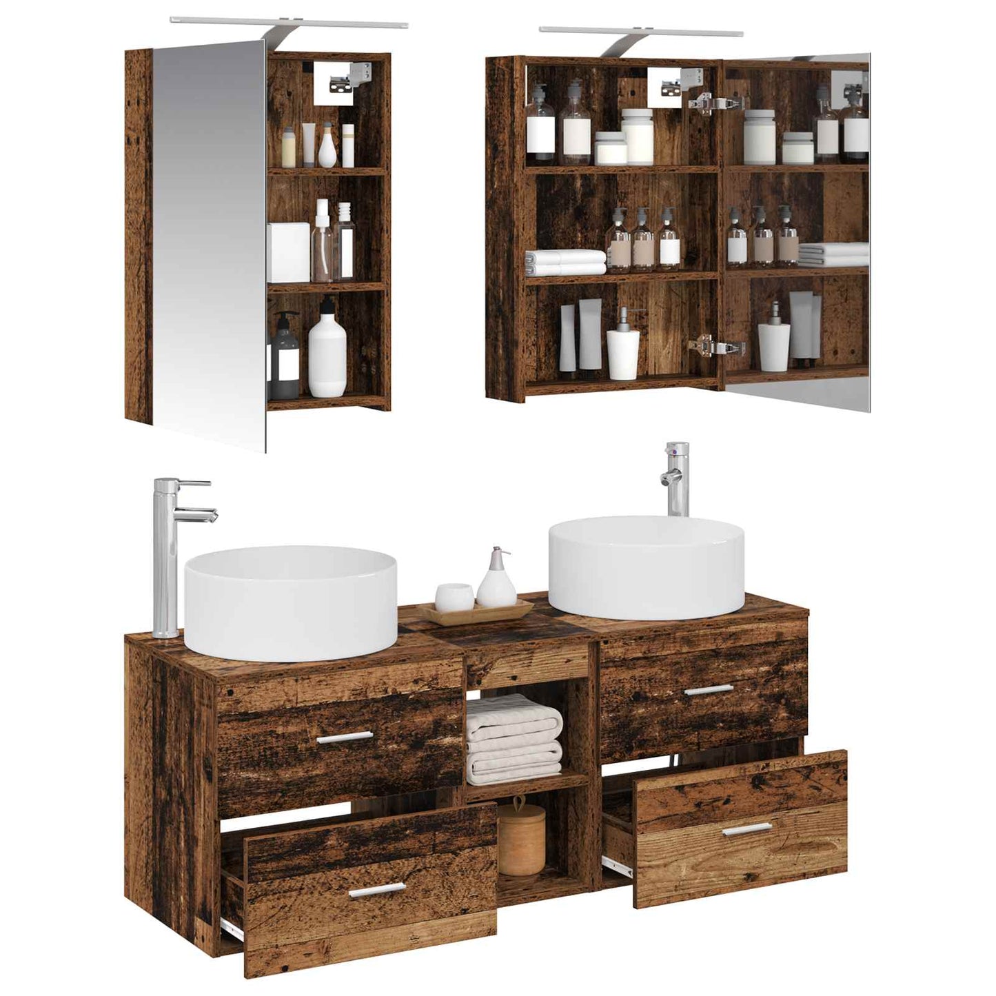vidaXL Bathroom Furniture Set 5 pcs Old Wood Engineered Wood and Glass 3