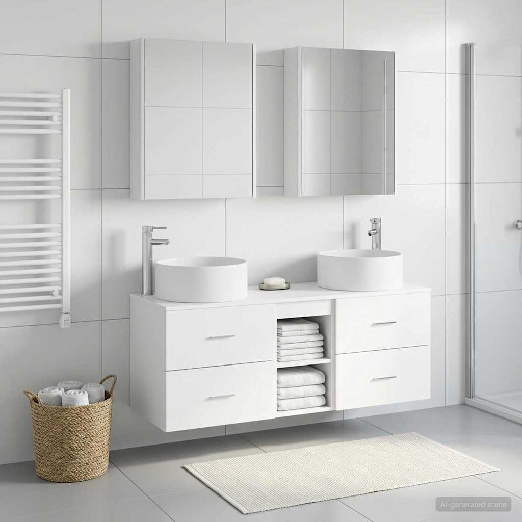 vidaXL Bathroom Furniture Set 5 pcs White Engineered Wood and Glass 4