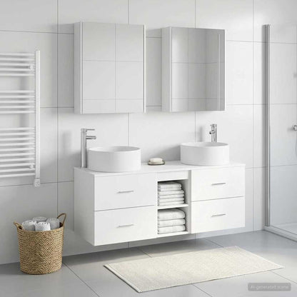 vidaXL Bathroom Furniture Set 5 pcs White Engineered Wood and Glass 4