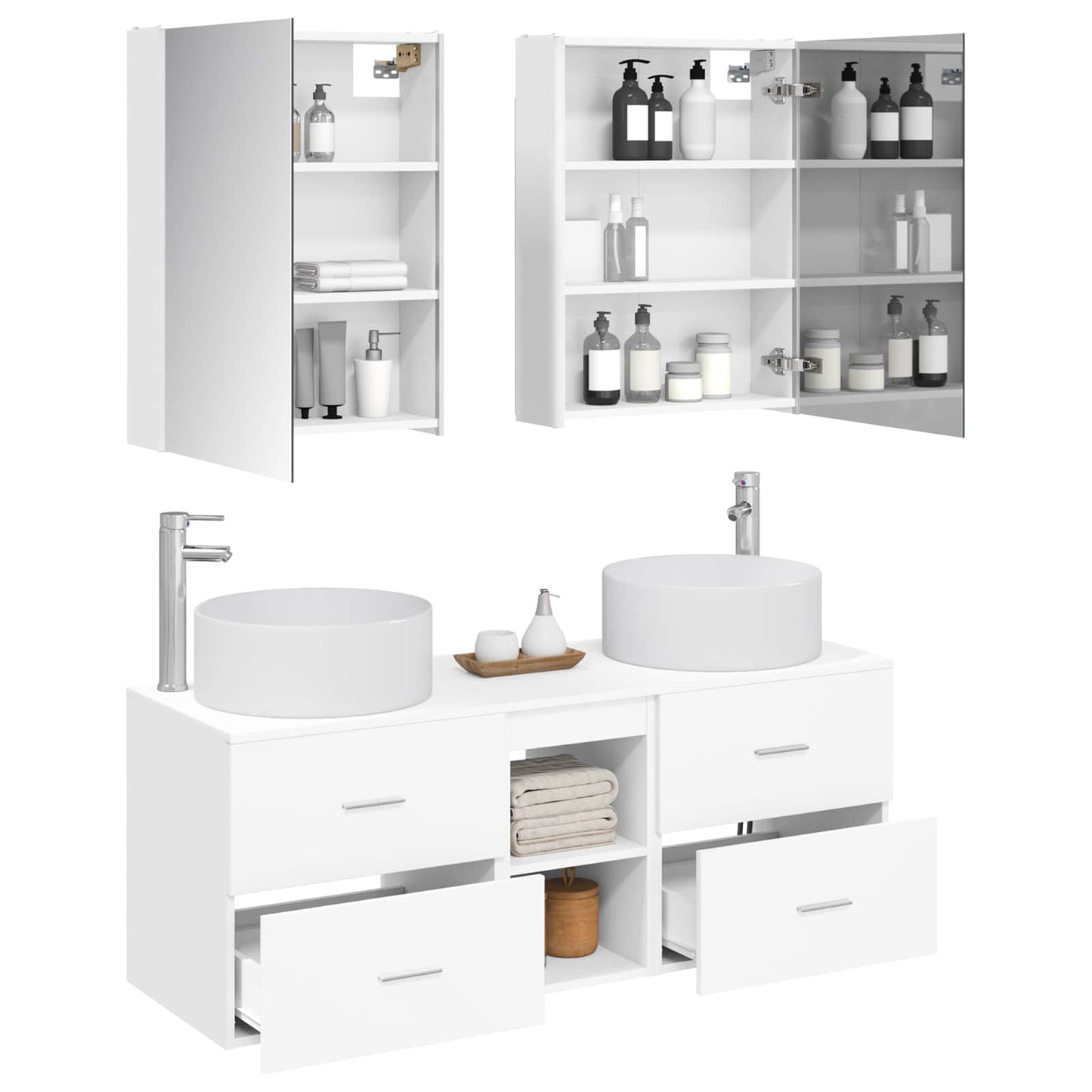 vidaXL Bathroom Furniture Set 5 pcs White Engineered Wood and Glass 3