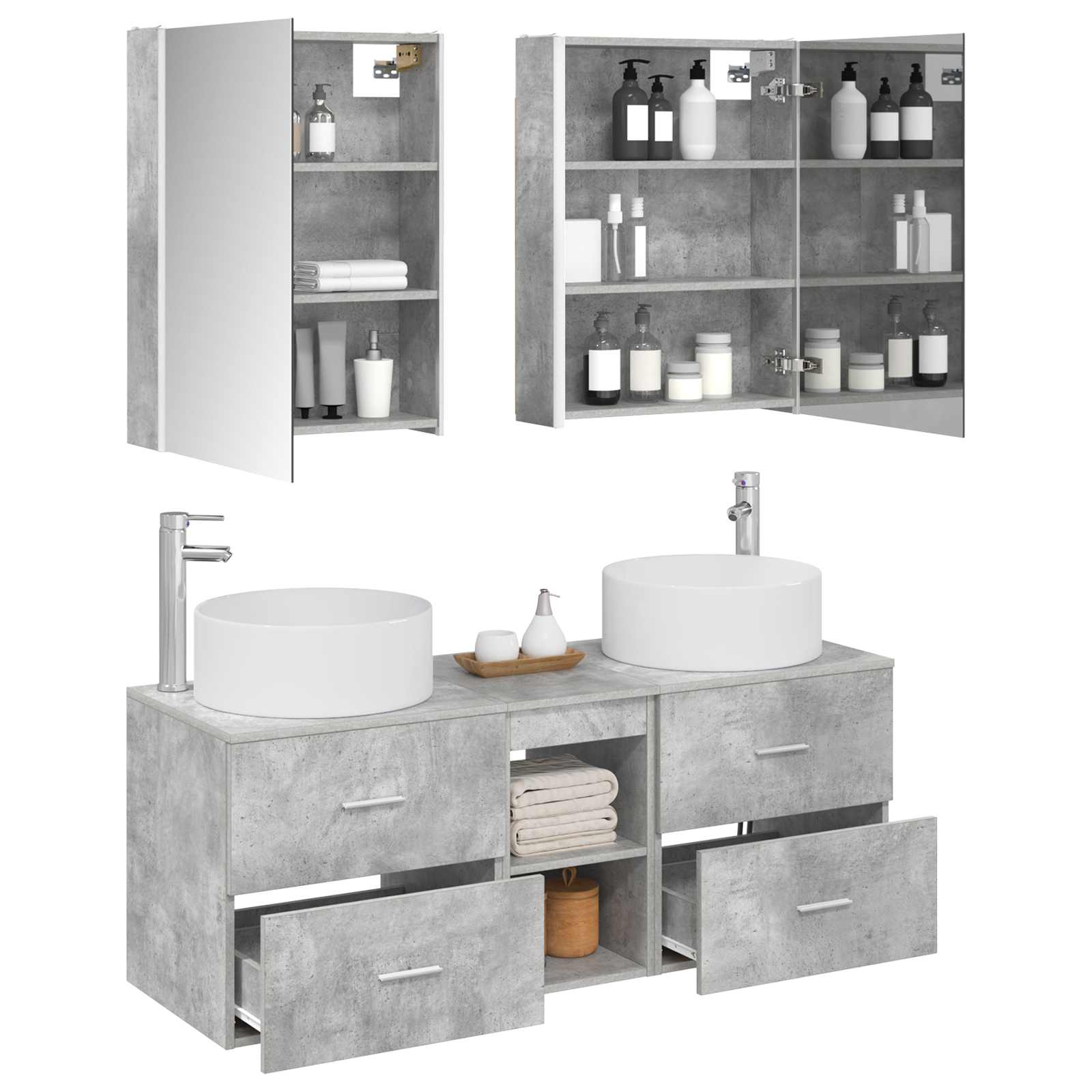 vidaXL Bathroom Furniture Set 5 pcs Concrete Grey 3