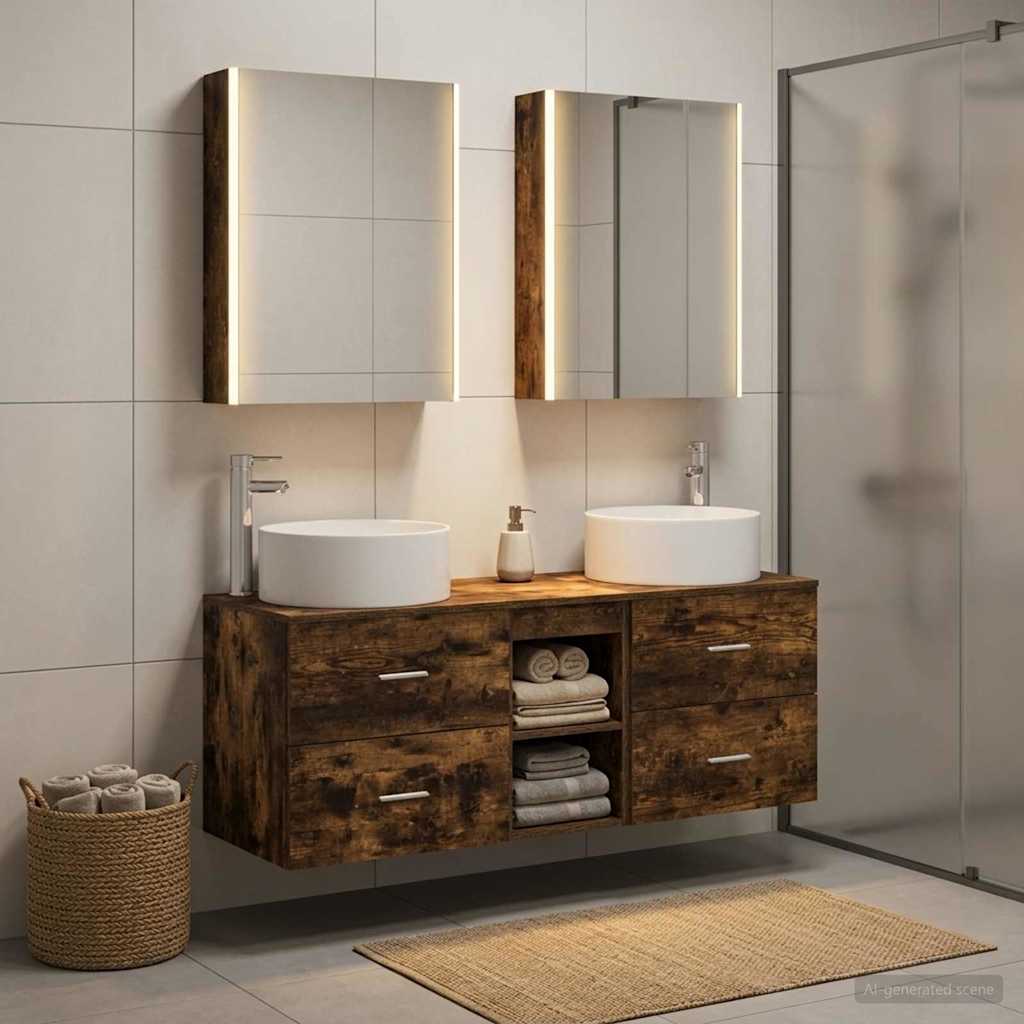 vidaXL Bathroom Furniture Set 5 pcs Smoked Oak 1