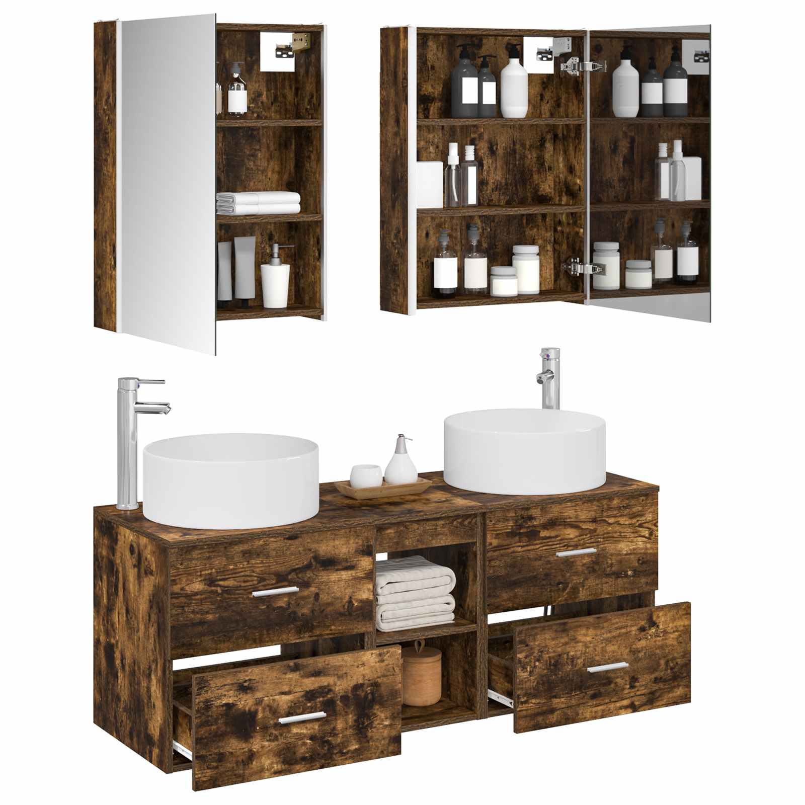 vidaXL Bathroom Furniture Set 5 pcs Smoked Oak 3