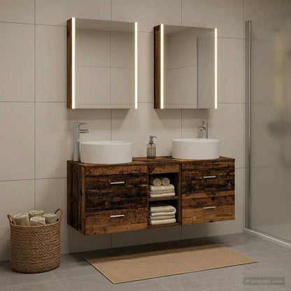 vidaXL Bathroom Furniture Set 5 pcs Old Wood Engineered Wood and Glass 4