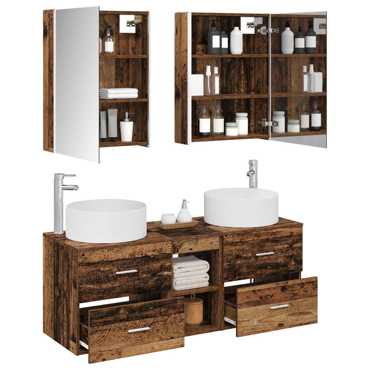vidaXL Bathroom Furniture Set 5 pcs Old Wood Engineered Wood and Glass 3