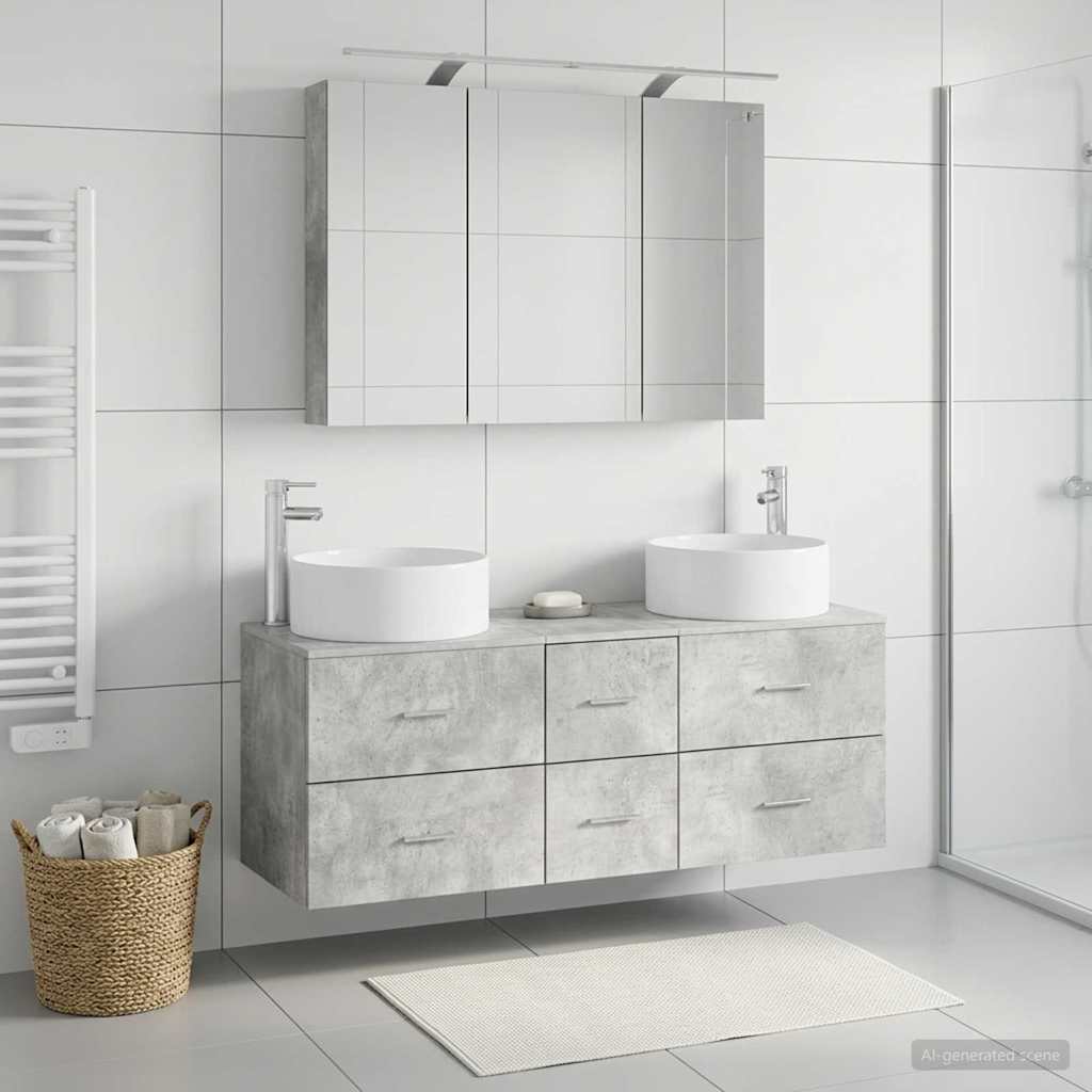 vidaXL Bathroom Furniture Set 4 pcs Concrete Grey 4