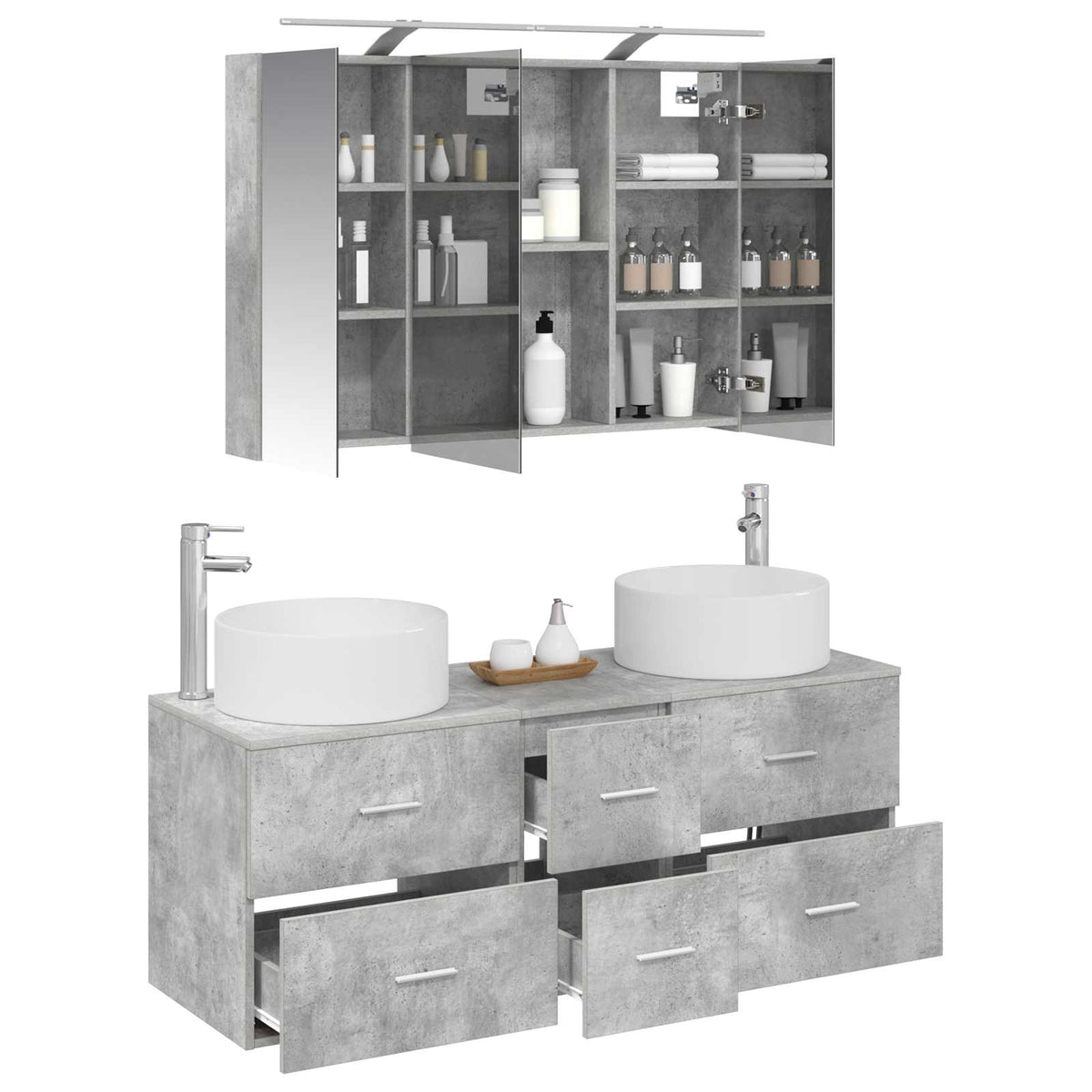 vidaXL Bathroom Furniture Set 4 pcs Concrete Grey 3