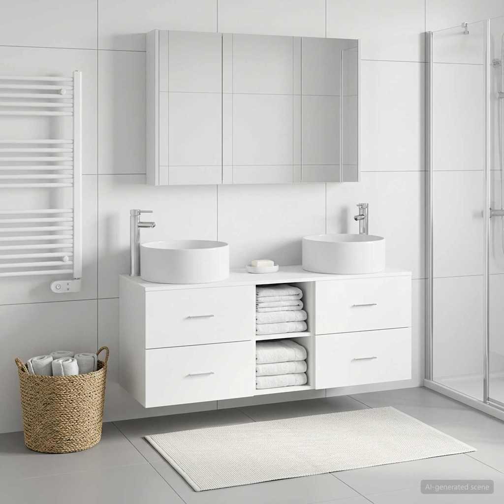 vidaXL Bathroom Furniture Set 4 pcs White Engineered Wood and Glass 4