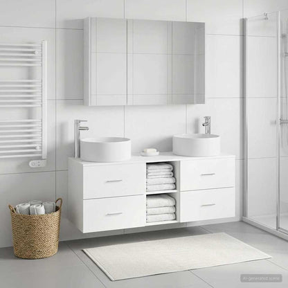 vidaXL Bathroom Furniture Set 4 pcs White Engineered Wood and Glass 4