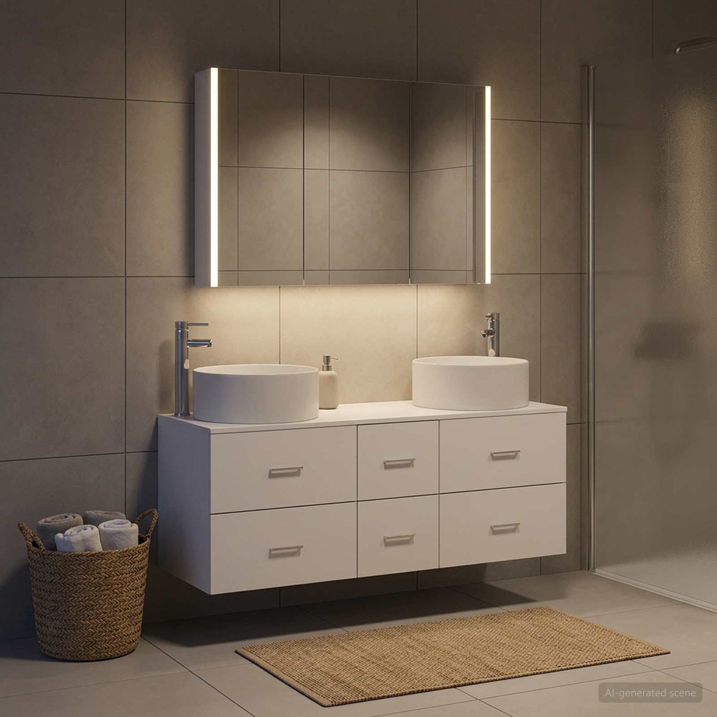 vidaXL Bathroom Furniture Set 4 pcs White Engineered Wood and Glass 1