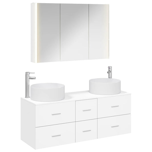 vidaXL Bathroom Furniture Set 4 pcs White Engineered Wood and Glass 2