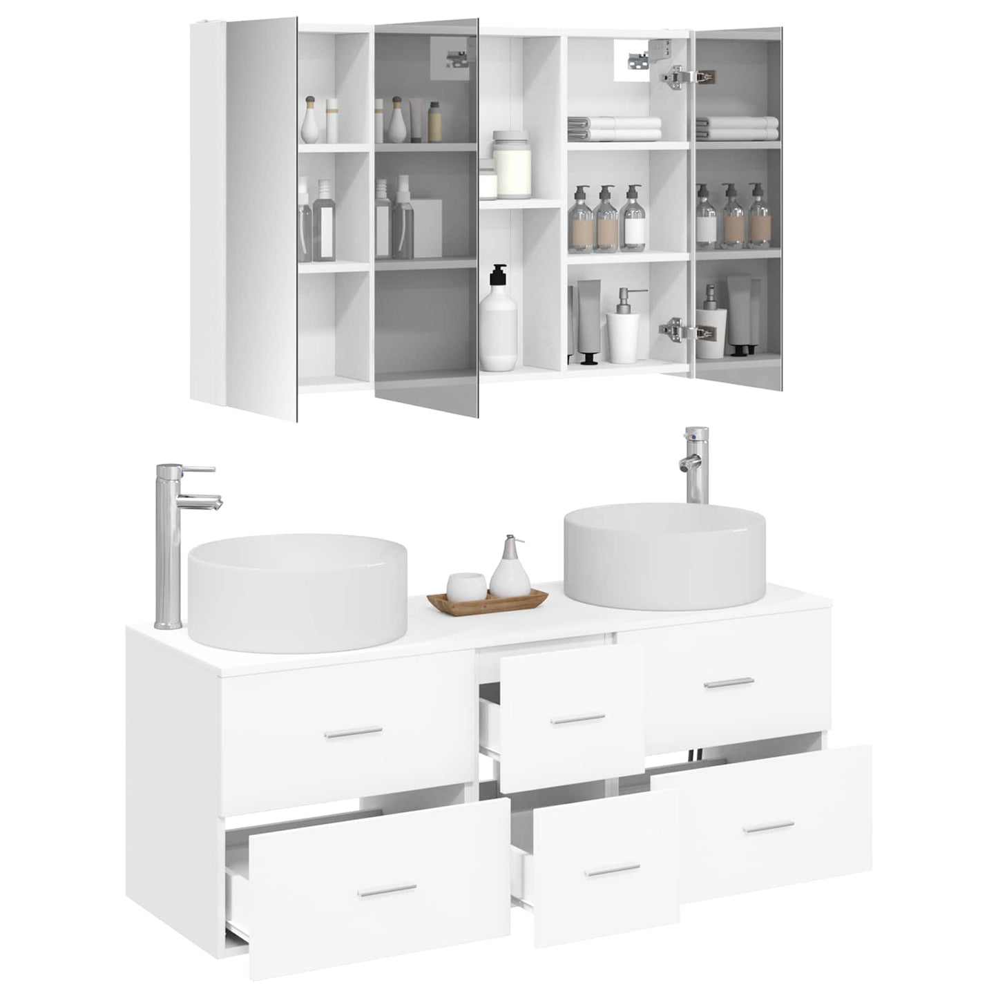 vidaXL Bathroom Furniture Set 4 pcs White Engineered Wood and Glass 3