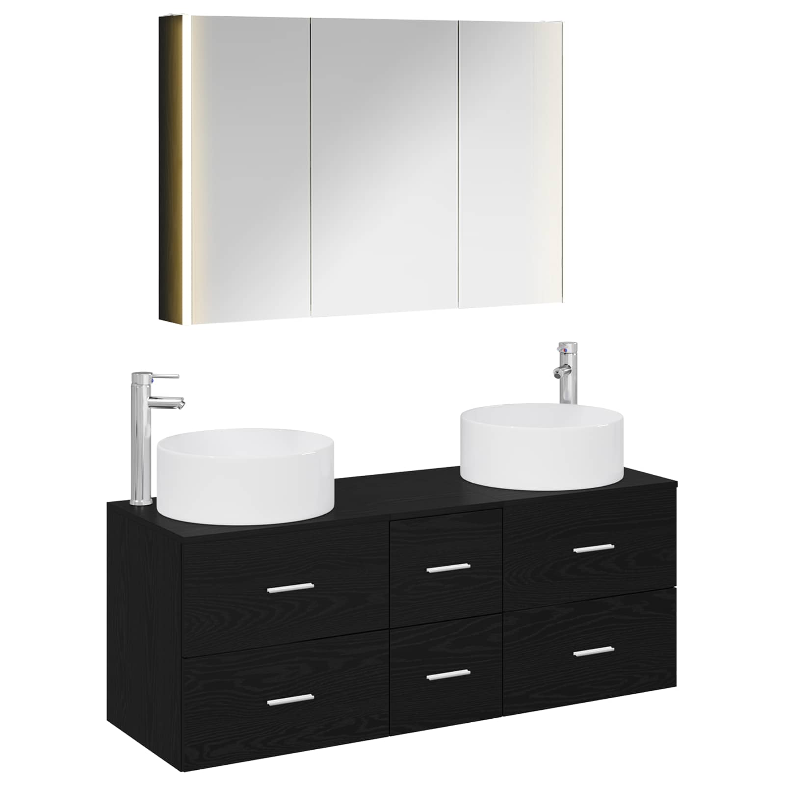 vidaXL Bathroom Furniture Set 4 pcs Black Oak 2