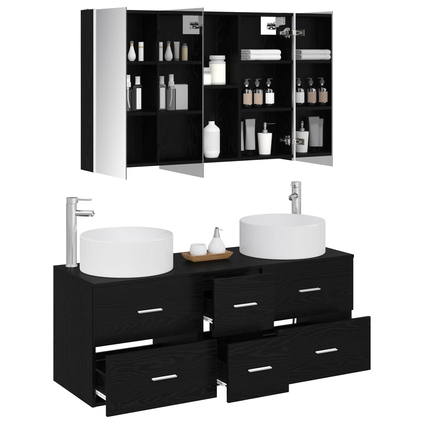 vidaXL Bathroom Furniture Set 4 pcs Black Oak 3