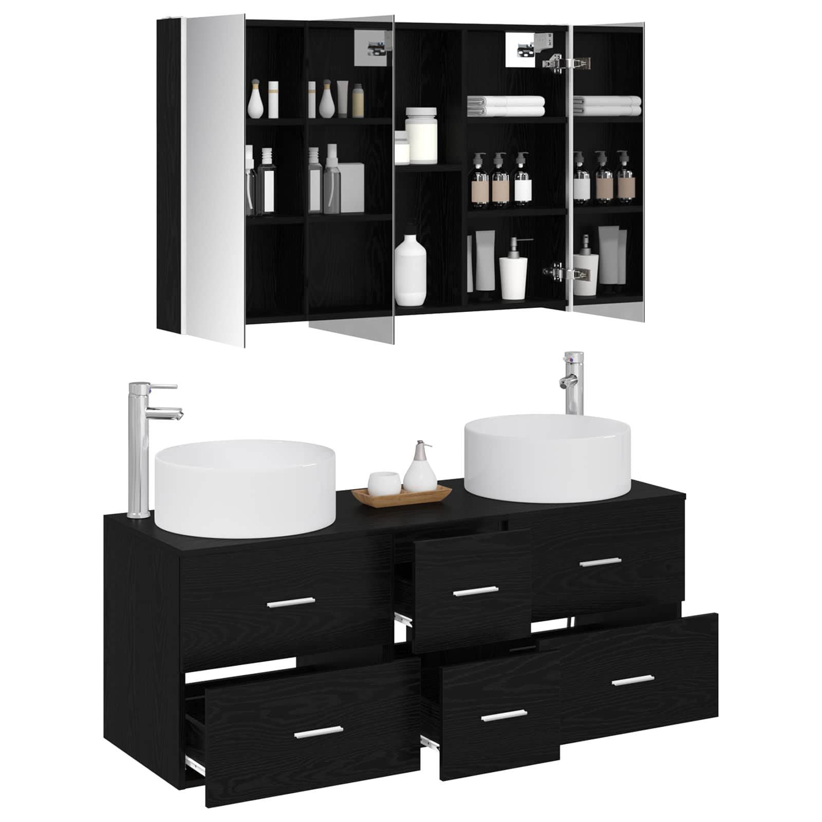vidaXL Bathroom Furniture Set 4 pcs Black Oak 3