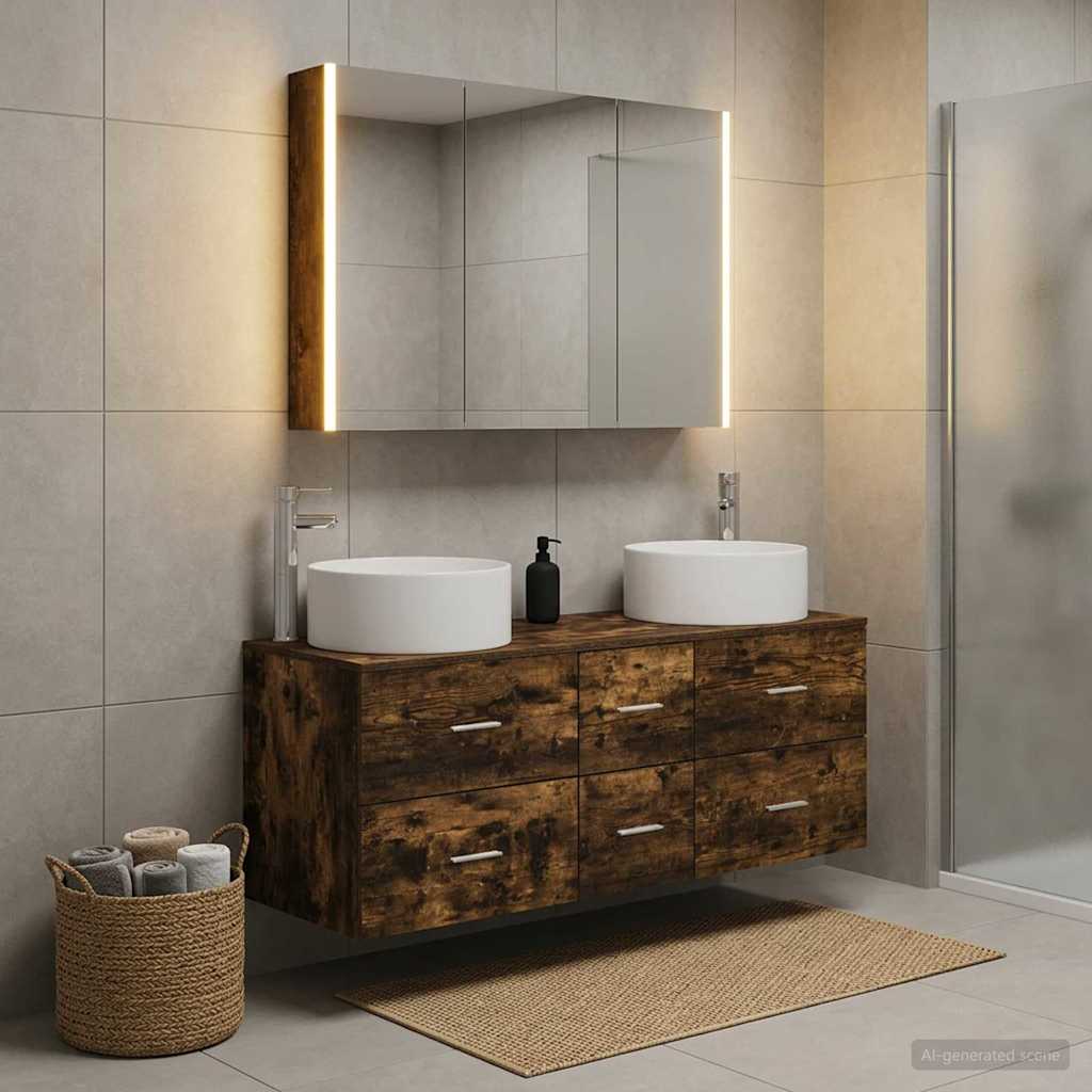vidaXL Bathroom Furniture Set 4 pcs Smoked Oak 1