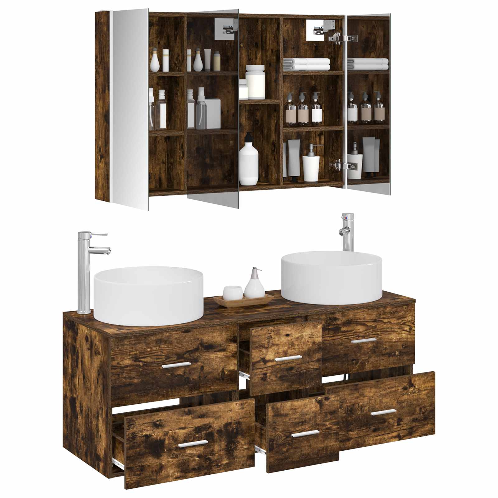 vidaXL Bathroom Furniture Set 4 pcs Smoked Oak 3
