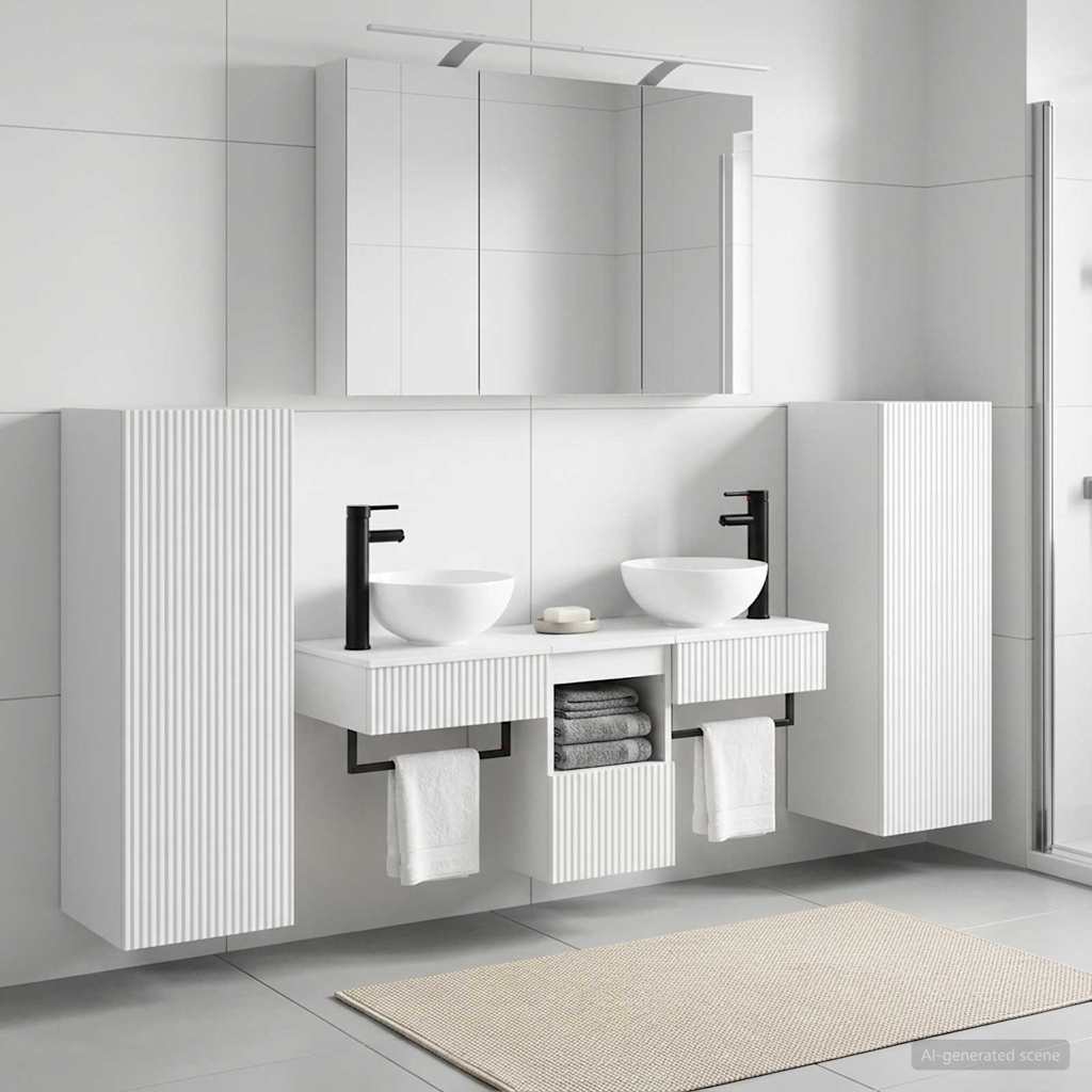 vidaXL Bathroom Furniture Set 6 pcs White Engineered Wood and Glass 1