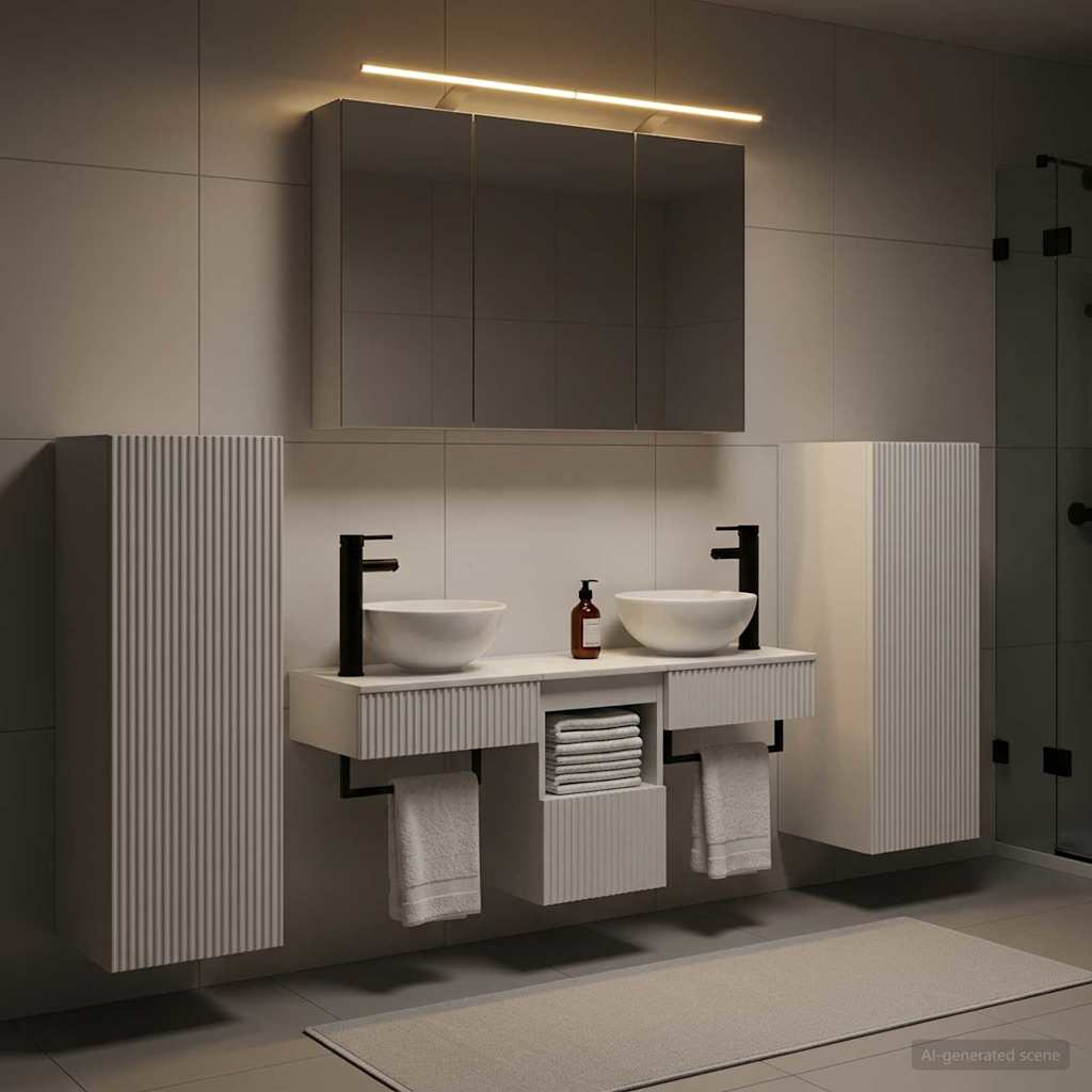 vidaXL Bathroom Furniture Set 6 pcs White Engineered Wood and Glass 4