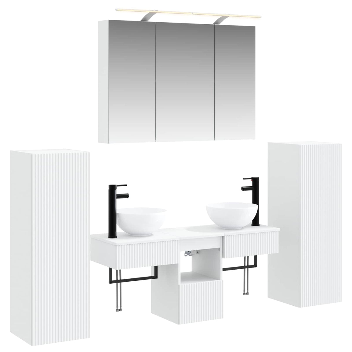 vidaXL Bathroom Furniture Set 6 pcs White Engineered Wood and Glass 2