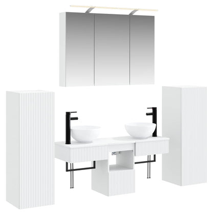 vidaXL Bathroom Furniture Set 6 pcs White Engineered Wood and Glass 2