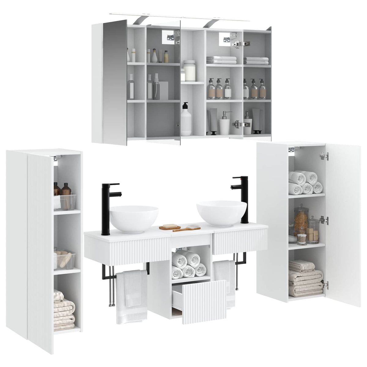 vidaXL Bathroom Furniture Set 6 pcs White Engineered Wood and Glass 3