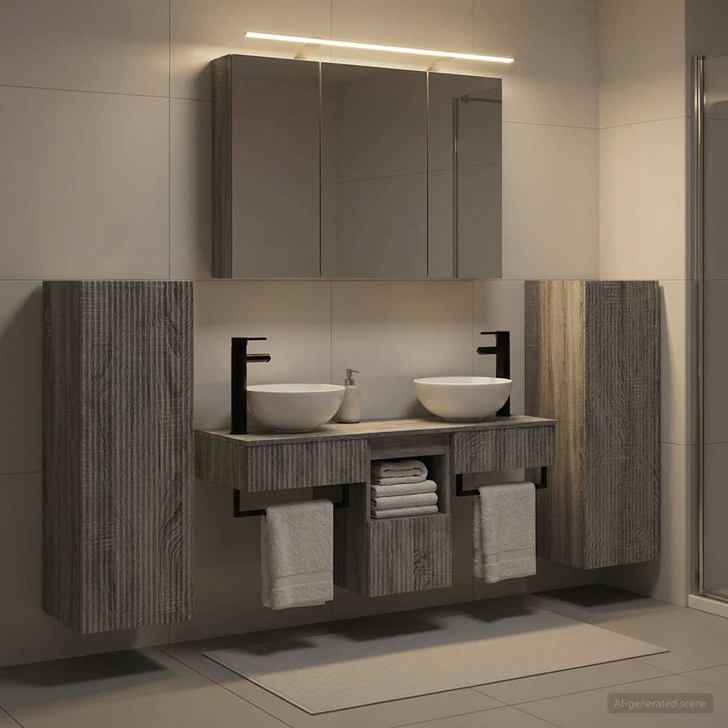 vidaXL Bathroom Furniture Set 6 pcs Grey Sonoma 1
