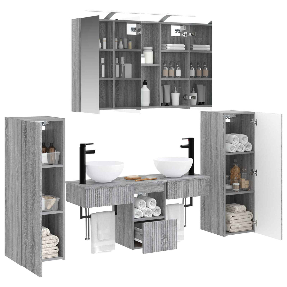 vidaXL Bathroom Furniture Set 6 pcs Grey Sonoma 3