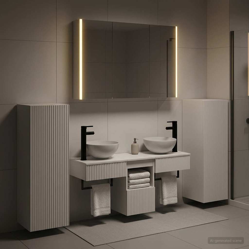 vidaXL Bathroom Furniture Set 6 pcs White Engineered Wood and Glass 4