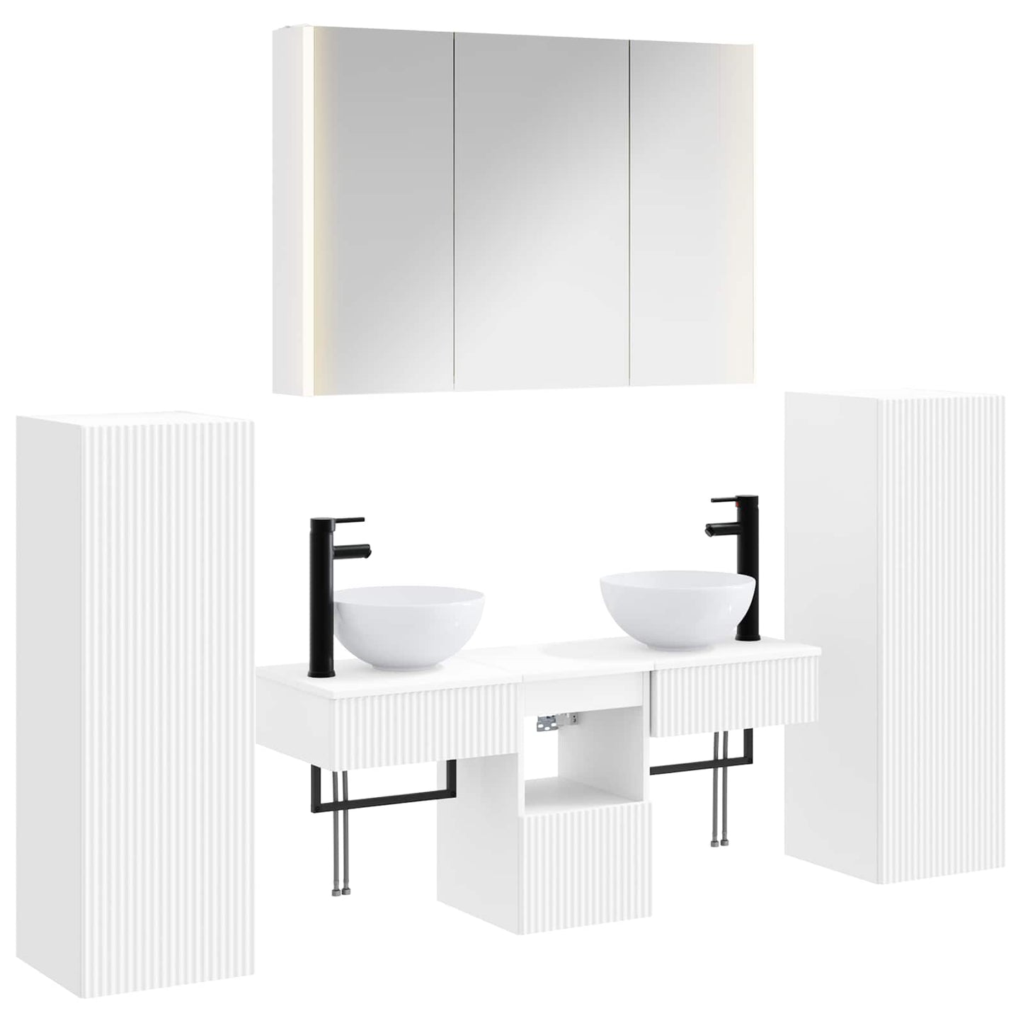 vidaXL Bathroom Furniture Set 6 pcs White Engineered Wood and Glass 2